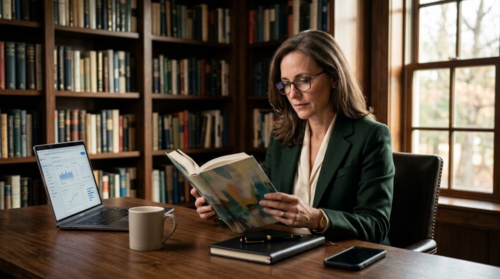 Author reviewing book marketing performance and reader engagement strategy